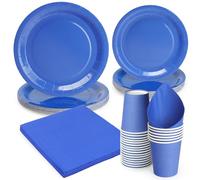 PARTY GO 96 Pezzi Stoviglie per Feste Per 24 Ospiti Con Piatto Usa e Getta di Carta Party Tazze Tovaglioli, Piatti Carta per Compleanno, Nuziale Doccia, Fidanzamento, Matrimonio, Blu Morandi