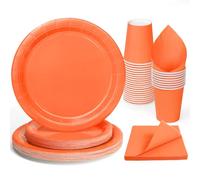 PARTY GO 96 Pezzi Stoviglie per Feste Per 24 Ospiti Con Piatto Usa e Getta di Carta Party Tazze Tovaglioli, Piatti Carta per Compleanno, Nuziale Doccia, Fidanzamento, Matrimonio, Arancione
