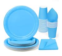 PARTY GO 96 Pezzi Stoviglie per Feste Per 24 Ospiti Con Piatto Usa e Getta di Carta Party Tazze Tovaglioli, Piatti Carta per Compleanno, Nuziale Doccia, Fidanzamento, Matrimonio, Blu