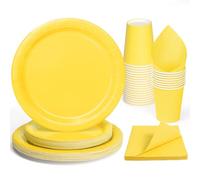 PARTY GO 96 Pezzi Stoviglie per Feste Per 24 Ospiti Con Piatto Usa e Getta di Carta Party Tazze Tovaglioli, Piatti Carta per Compleanno, Nuziale Doccia, Fidanzamento, Matrimonio, Giallo
