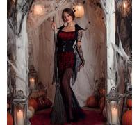 PARTY GO Costumi Halloween Donna Costume da Vampira Sexy con Abito Lungo Gotico a Ragno, Adatto Per Altezze Comprese Tra 160 E 170cm