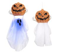 PARTY GO Decorazioni Halloween Fantasma Bianco che Stringe una Zucca, in Fluttuare di muoversi e urlare, Attivato dalla Voce Addobbi Casa Decorazioni Esterno Horror Giardino