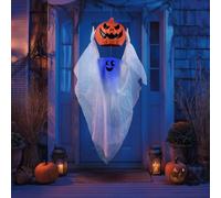 PARTY GO Decorazioni Halloween Fantasma Bianco Che stringe Una Zucca,in Grado di muoversi e Urlare,Adatte per Feste di Halloween, Case Stregate, Prati E Giardini All'Aperto