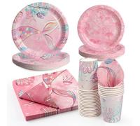PARTY GO Set di stoviglie per feste, 96 pezzi, Rosa, Coda di Sirena, Compleanni, Baby Shower, Set include piatti di carta, tovaglioli, posate per compleanni, feste, decorazioni per bambini, doccia