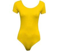 Party HuB Body da donna tinta unita con scollo rotondo slim fit a maniche corte elasticizzato abbigliamento estivo casual yoga top palestra body, Giallo, 12-14