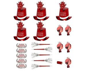 Party kit buon anno rosso cappellini cotillon capodanno