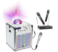 PARTY LIGHT & SOUND - Altoparlante Karaoke Autonomo Portatile USB/Bluetooth Boost KUBELED-WH Luce Astro integrata - 3 microfoni - Telecomando - Regalo