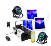 Party Light & Sound - Confezione macchina affumicata professionale 1000W BoomToneDJ F1000PRO 2 telecomandi - 2 proiettori PAR RGB PARTY-PAR181 - Liquido fumo 1L