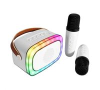 Party Light & Sound - KARAKID20 - Altoparlante karaoke a batteria, portatile con 2 microfoni wireless, cambio voce - Bluetooth - Illuminato - Bianco