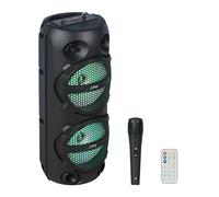 Party Light & Sound - PLUTON - Altoparlante, deflettore 2 x 8"/20cm 300W a batteria ricaricabile - Effetto luce - 1 microfono a filo e 1 telecomando - Bluetooth, USB, Micro SD e TWS - Nero