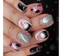 Party Nails 24 con design a fiocco neve, riutilizzabile, in ABS, facile applicazione, festa, stampa
