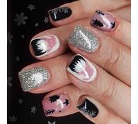 Party Nails 24PCS Design Con Fiocchi Neve Babbo Natale ABS Riutilizzabile Facile Applicazione Materiale ABS Artificiale Festivo