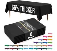 Party Solids - Tovaglia rettangolare in plastica di alta qualità, 66% più spessa, 0,5 mm, confezione da 6 tovaglie nere, 137 x 274 cm, tovaglia usa e getta non si strappa facilmente come le marche