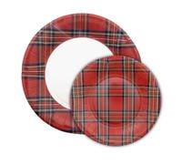 PartyBIO - KIT Natale Tartan 112 Pezzi - Stoviglie Biodegradabili Monouso per Feste | Piatti Carta, Bicchieri Carta, Tovaglioli Compostabili per Eventi, per Fino a 16 Ospiti ROTONDO