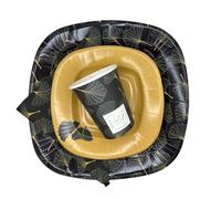 PartyBIO Set Ginko 220 Pezzi Stoviglie Biodegradabili Monouso per Feste - Piatti Carta, Bicchieri, Tovaglioli Compostabili per 40 Persone - Ecologiche, Usa e Getta, per Compleanni, Eventi, Picnic