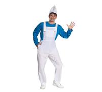 Partychimp costume da puffo blu per uomo costume da gnomo set completo 3 pezzi maglia pantaloni e cappello taglie S-XL (L)