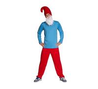 Partychimp Costume da puffo, costume da gnomo da uomo, per adulti, rosso, pantaloni, camicia, cappello e barba, taglia M