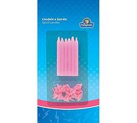 PartyCube- Set 12 candeline con supporto, rosa