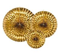 PartyDeco Rosette Tonde di Carta RPK12-019M Colore Oro 3 pezzi
