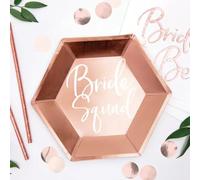 PartyDeco 6 Piatti di Carta Bride Squad Oro Rosa 23 cm - Rosa - Taglia Unica