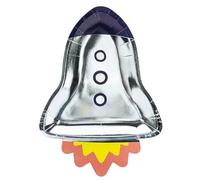 PartyDeco 6 Piatti in Cartone a Forma di Razzo 21 x 29 cm - Argento - Taglia Unica