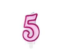 PartyDeco Candela compleanno ROSA numero 5 CINQUE da 7 cm