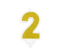 PartyDeco Candelina Torta Numero 2 Due con Glitter Oro Compleanno Bambino Adulto