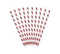 PartyDeco Cannucce di carta rosse con strisce diagonali bianche, cannucce decorative per bevande, cocktail, decorazione per compleanni, feste di Capodanno, serata al nubilato, stoviglie usa e getta