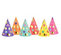 PartyDeco Cappellini a Cono con Pois Dorati e Colorati, 16x10 cm, 6 Pezzi