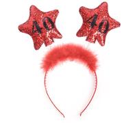 PartyDeco-OP40 Cerchietto Compleanno 40 Anni con Piume e Stelle, Rosso, Taglia unica, OP40-KARTON