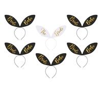 PartyDeco Cerchietto per capelli con orecchie JGA The Bride/Bride Babe, set di 6 accessori per capelli con scritta per addio al nubilato, colore nero e bianco