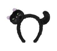 PartyDeco Cerchietto per capelli per gatti in nero, morbido cerchietto con testa di gatto e coda, ca. 23,5 × 18 cm, accessorio per costume