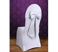 PartyDeco- CF da 10 Fiocchi per Sedia in Raso, Colore Bianco, SZR-008