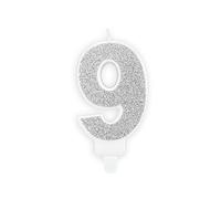 PartyDeco Compleanno Candela Numero 9 Argento Glitter Torta Decorazione Toppers Muffin Bakes Compleanno Matrimonio Anniversario Candele per Adulti Bambini