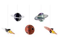 PartyDeco Conf. 5 Pendenti Razzi e Pianeti per Festa Tema Space Adventure