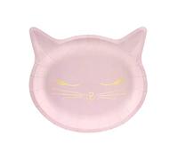 PartyDeco Conf.6 Piatti Grandi Sagomati Gattino Rosa