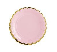 PartyDeco Conf.6 Piatti Grandi in Cartoncino Rosa Bordati Oro