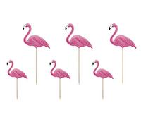 PartyDeco Conf. 6 Topper su Picks Fenicotteri per Festa a Tema Hawaiana Aloha, Legno, Rosa