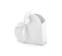 PartyDeco, Confezione da 50 Scatoline Bianche con Cuore e Fiocco per Matrimoni e Feste