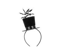 PartyDeco Fascia per capelli per Halloween con cilindro e pipistrelli - circa 19 × 26 cm - Nero, accessorio per costume glitter pipistrello