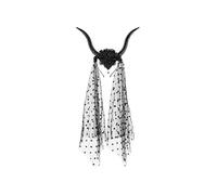 PartyDeco Fascia per capelli per Halloween con corna del diavolo e tulle nero - circa 30 × 76 cm - nero accessorio per costume gotico
