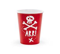 PartyDeco KPP15-007-EU1 - Bicchieri in carta - Pirati (rosso) - 220 ml (7,4 oz) - 6 pezzi