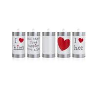 PartyDeco, Lattine Decorative per Auto Sposi, Argento, Bianco e Rosso, Set da 5 Pezzi