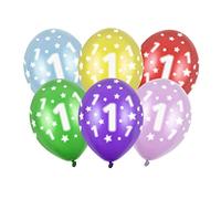 PartyDeco Palloncini bianchi stampati per il 1° compleanno, 1° compleanno, 1° compleanno, con aria di Hel, diversi colori, diametro circa 30 cm (1 Verp. 6 pezzi) per compleanno