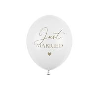 PartyDeco Palloncini in lattice con stampa Just Married in oro per Hel - Palloncini bianchi con stampa - Diametro circa 30 cm (1 op. 50 pezzi) per matrimonio, compleanno, matrimonio, baby shower