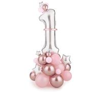 PartyDeco Palloncino Bouquet in pellicola, numero 1, rosa, un set di palloncini in lattice, per compleanno, 1° compleanno, anniversario