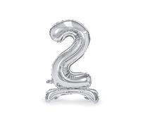 Palloncino Foil Mylar con Base Numero 2 Argento 70 cm