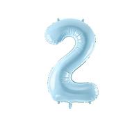 PartyDeco - Palloncino in alluminio, numero 2", in blu chiaro, 86 cm