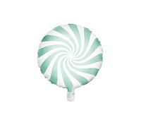 PartyDeco- Palloncino in Mylar Tondo a Forma Lecca Verde Menta e Bianco, Colore, FB20P-103