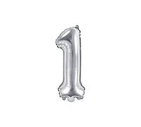 PartyDeco Palloncino Mylar a Forma di Numero 1 Uno Argento 35 cm Compleanno Adulto Bambino
